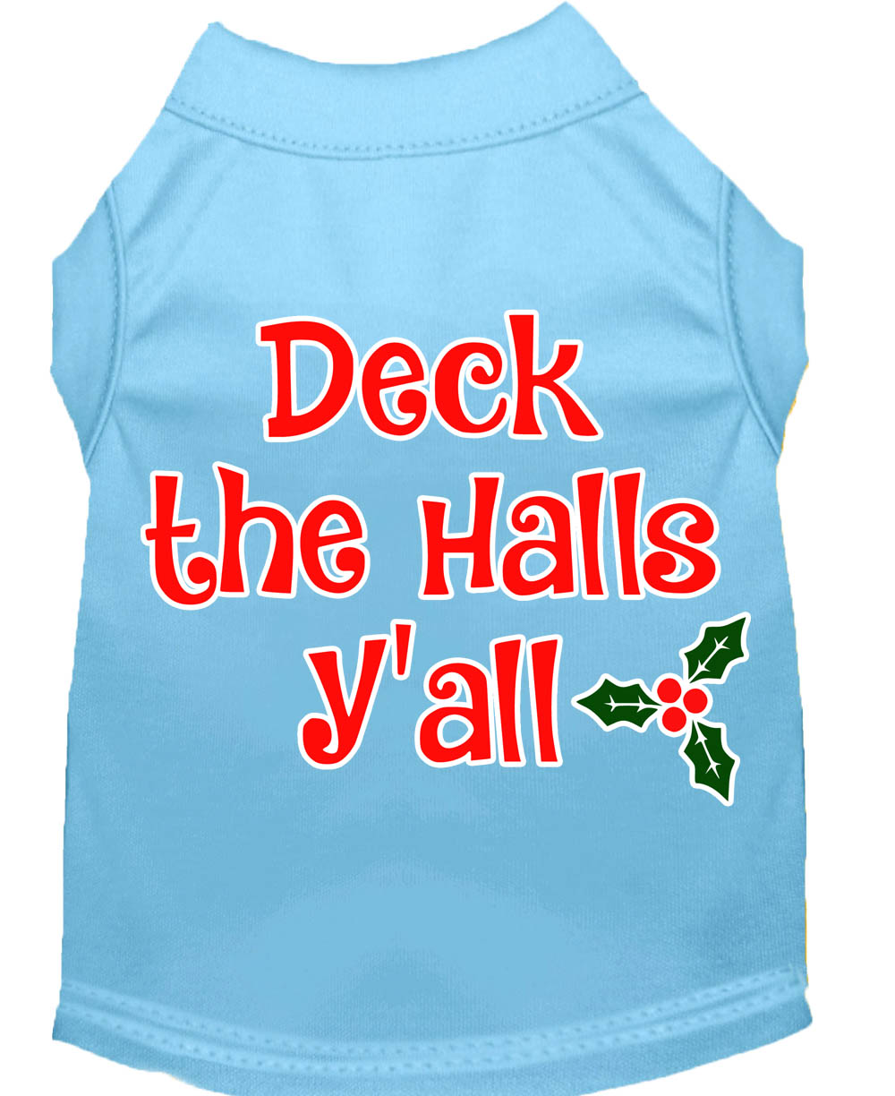 Deck the Halls Y'all Screen Print Dog Shirt Baby Blue Med